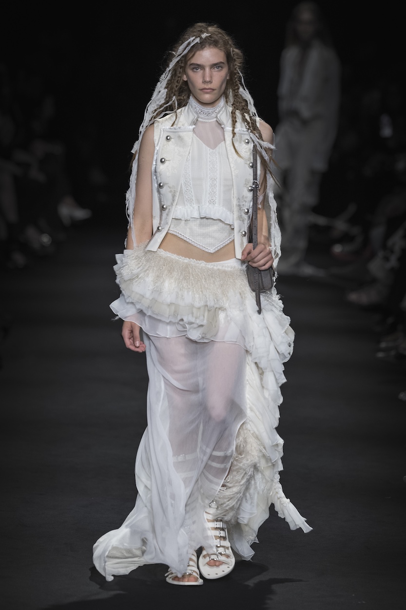Model on the runway at the Ann Demeulemeester fashion show in Paris, Spring Summer 2027 Ready To Wear Fashion Week